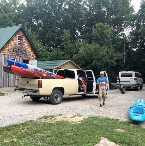 The truck loaded with boats and ready to go